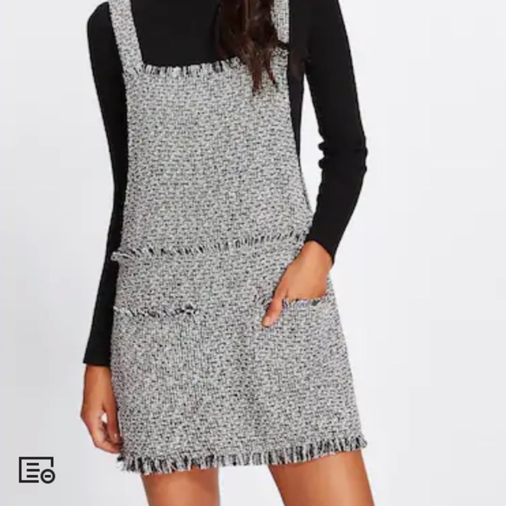 Fringe Detail Tweed Overall Dress